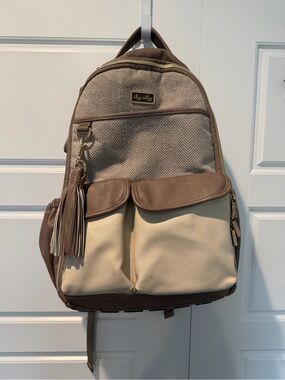 ITZY RITZY BOSS BACKPACK DIAPER BAG Vanilla Latte Herringbone Large